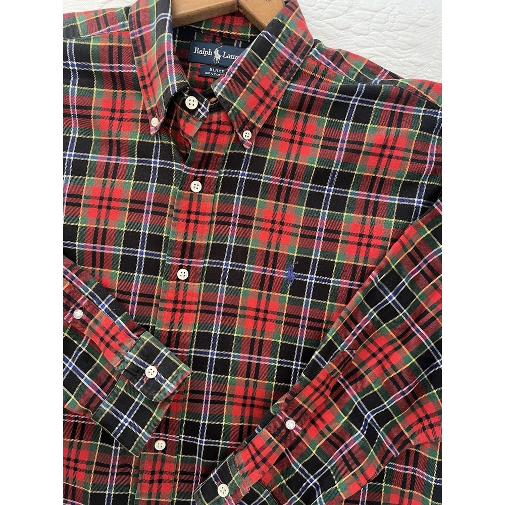 Vintage 90s Ralph Lauren Blake Flannel Shirt Mens L Tartan Plaid Pony Cotton